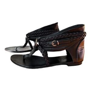 Jedal Black Sandalo Vitello Nero Thong Italian Leather Sandals Women 36 / US 5.5